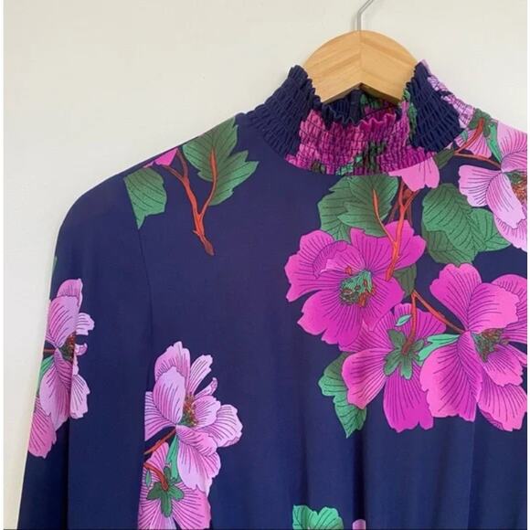 Nanette Lepore Floral Smocked Neck Midi Dress 2 - Picture 3 of 9